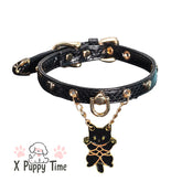 Black Cat Charm Leather Choker