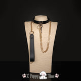 Black Leather Chain Collar with Leash