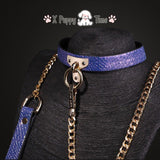 Purple Snakeskin Chain Collar with Leash