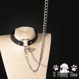 Black Cat Ears Bell Leather Chain Collar