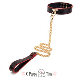 Gold Chain Leather Collar Leash