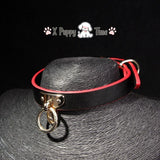 Black Leather Chain Collar with Red Edge