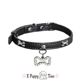 Black Bone Charm Leather Choker