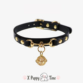 Golden Bell Leather Choker Collar