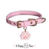 Pink Paw Leather Choker Collar