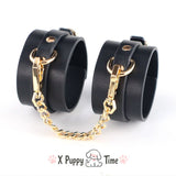 Black Leather Cuffs with Gold Chain