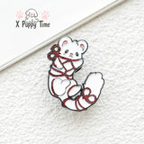 Tied-Up Snow Ferret Enamel Pin