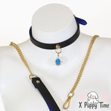 Crystal Gem Leather Choker with Leash