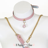 Crystal Gem Leather Choker with Leash