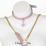Crystal Gem Leather Choker with Leash