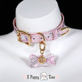 Glitter Pup Charm Leather Choker