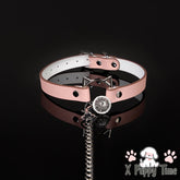 Pink Cat Ears Bell Leather Chain Collar