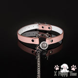 Pink Cat Ears Bell Leather Chain Collar