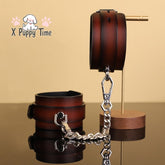 Vintage Brown Leather Cuffs with Chain