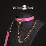 Pink Snakeskin Chain Collar with Leash