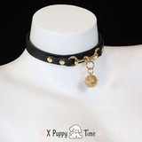 Golden Bell Leather Choker Collar