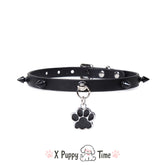 Spiked Paw Charm Leather Choker