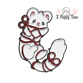 Tied-Up Snow Ferret Enamel Pin