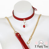 Crystal Gem Leather Choker with Leash
