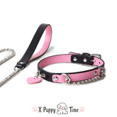 Pink Heart Chain Leather Choker
