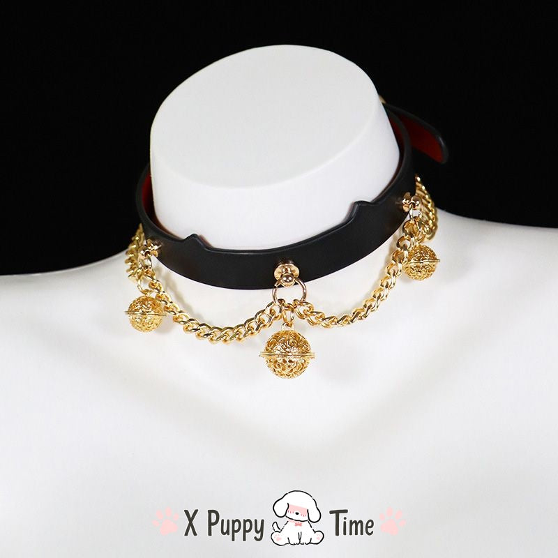 Golden Chain Bell Leather Choker Set