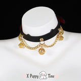 Golden Chain Bell Leather Choker Set