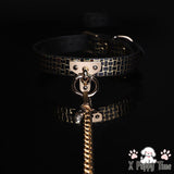 Black Mosaic Leather Chain Choker