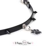 Spiked Paw Charm Leather Choker