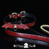 Snakeskin Bat Wing Leather Choker with Leash