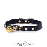 Gold Bell Leather Puppy Collar