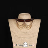 Layered Gold Chain Leather Choker