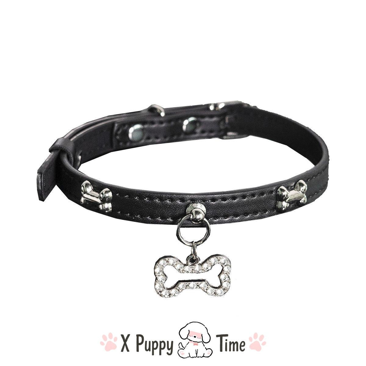 Black Bone Charm Leather Choker