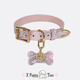 Glitter Pup Charm Leather Choker