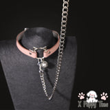 Pink Cat Ears Bell Leather Chain Collar