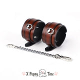 Vintage Brown Leather Cuffs with Chain