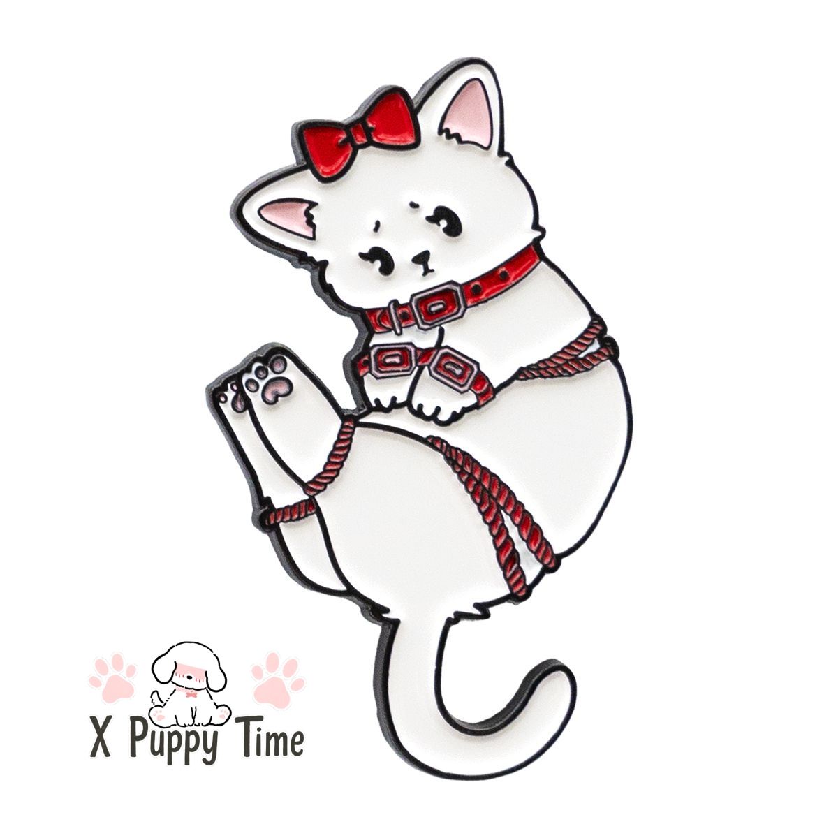 Tied-Up Shy Kitty Enamel Pin