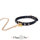 Gold Bell Leather Puppy Collar