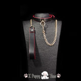 Black Leather Chain Collar with Red Edge