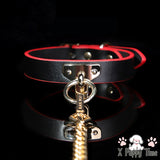 Black Leather Chain Collar with Red Edge