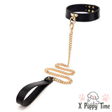 Gold Chain Leather Collar Leash