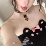 Black Cat Charm Leather Choker