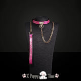 Pink Snakeskin Chain Collar with Leash