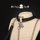 Black Cat Ears Bell Leather Chain Collar