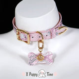 Glitter Pup Charm Leather Choker