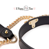 Gold Chain Leather Collar Leash