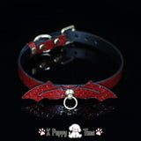 Snakeskin Bat Wing Leather Choker with Leash