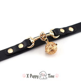 Golden Bell Leather Choker Collar