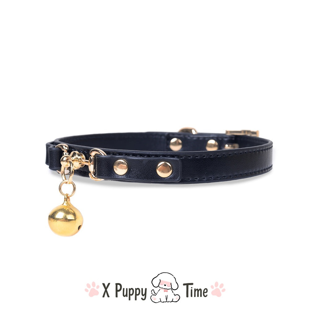 Gold Bell Leather Puppy Collar