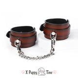 Vintage Brown Leather Cuffs with Chain