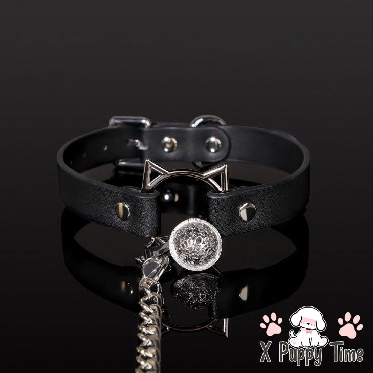 Black Cat Ears Bell Leather Chain Collar